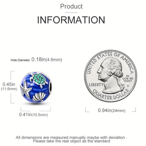 925 Sterling Silver Blue Ocean Charm/Pendant with CZ and Enamel Accents - NWT - Picture 4 of 4